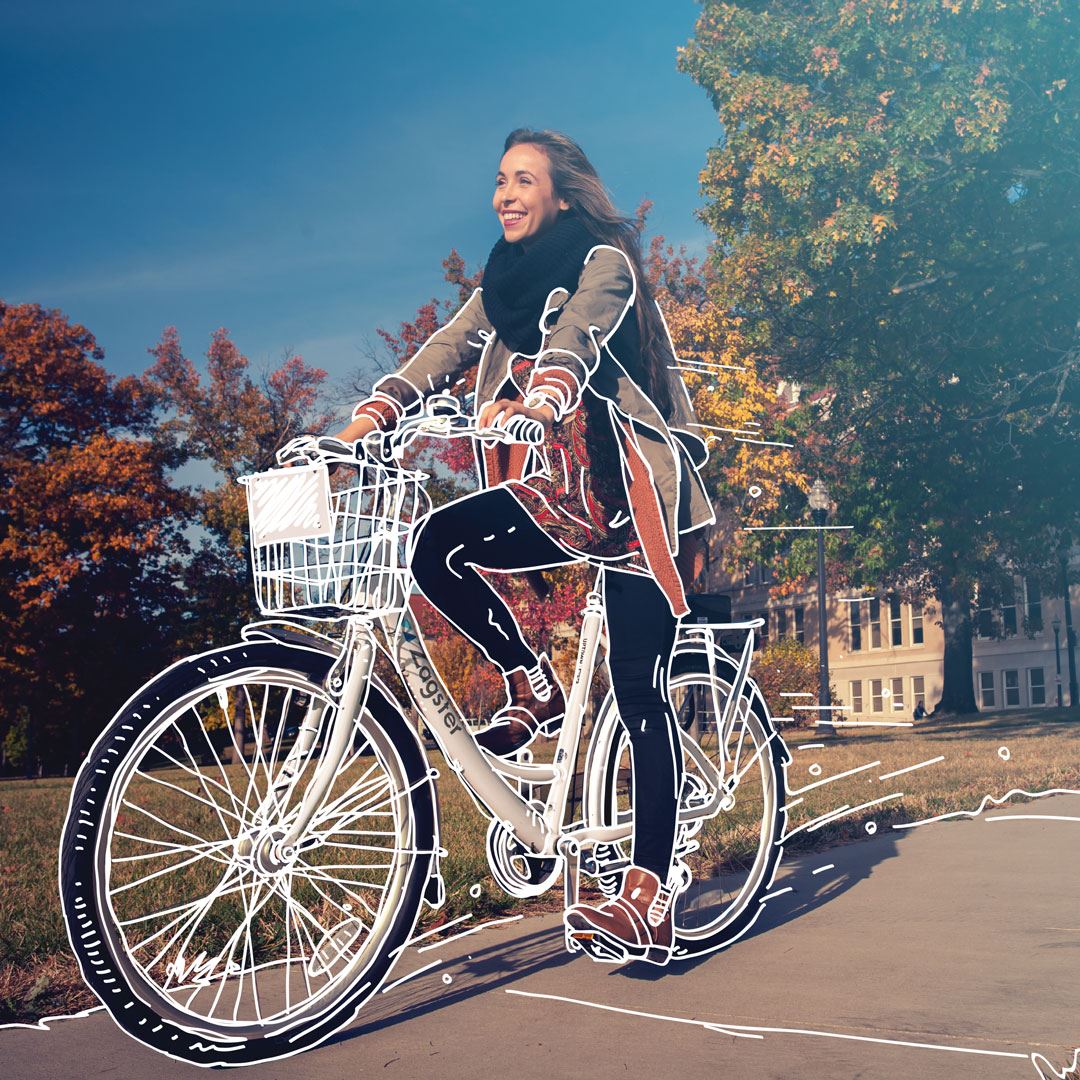 Photo of woman on bikeshare bicycle